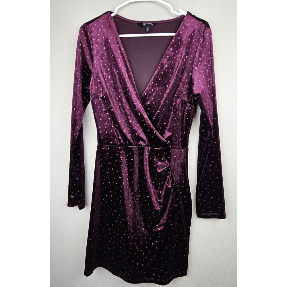 Speechless Women's Juniors Size 7 Burgundy Sparkle Velour Dress Long Sleeve